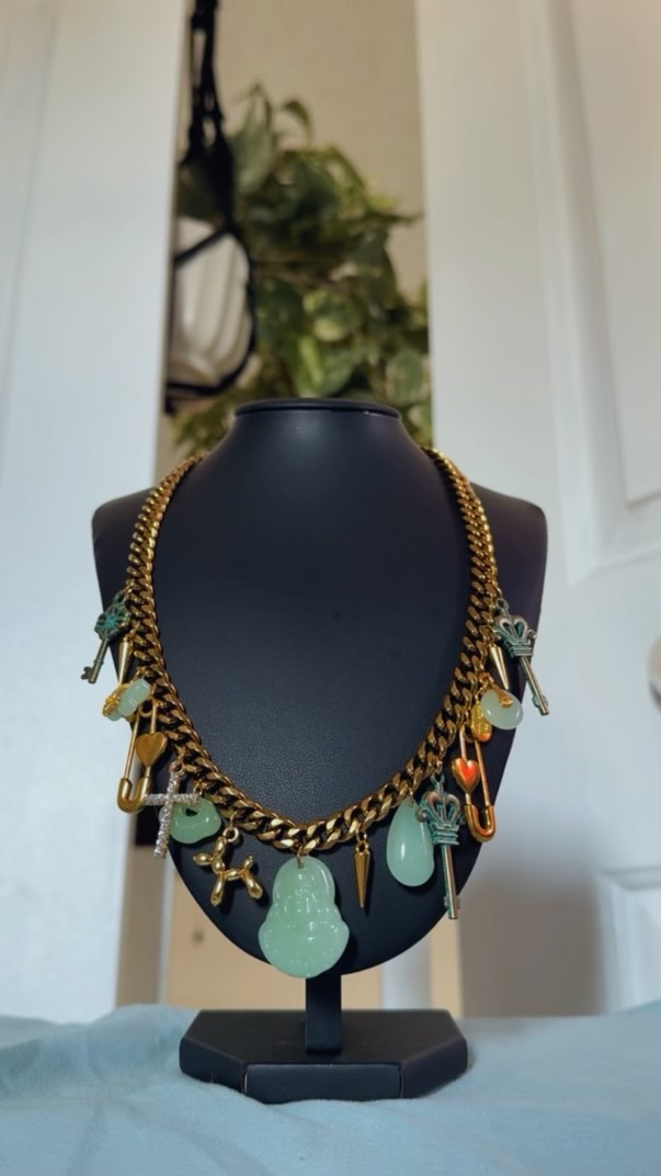 Jade Charm Cuban Link Necklace