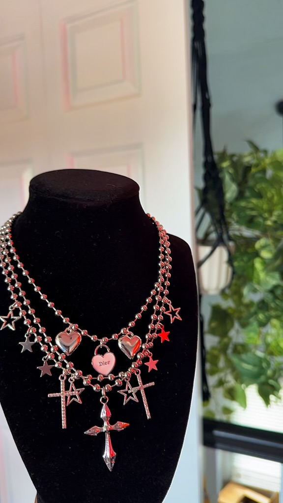 Y2K Silver Cross & Heart Layered Necklace