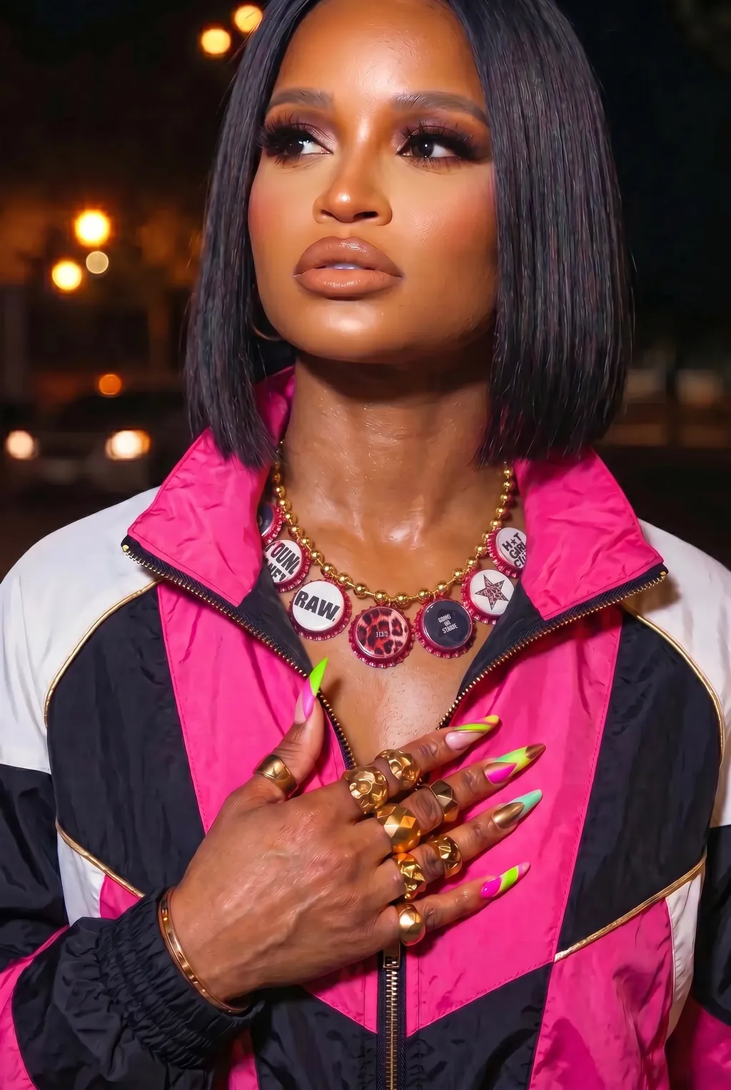 Stacked gold chains and rings editorial